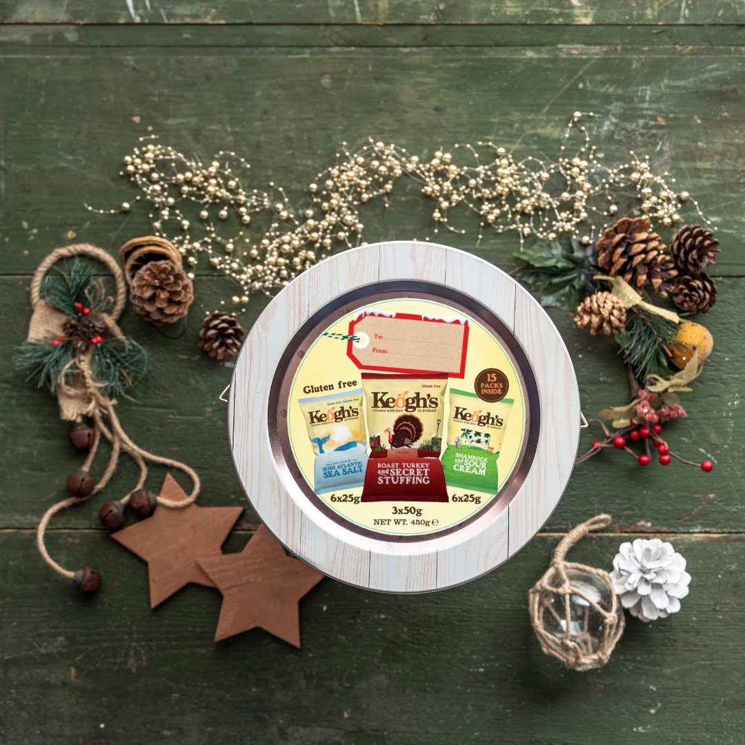 Keogh's Christmas Tins are back🎅Our Christmas tin contains a variety of 15 bags of our indulgent crisps with the mix of Roast Turkey &amp; Secret Stuffing, Irish Atlantic Sea Salt and Shamrock &amp; Sour Cream crisps are sure to get you into the Festive Spirit. Link in bio
to purchase