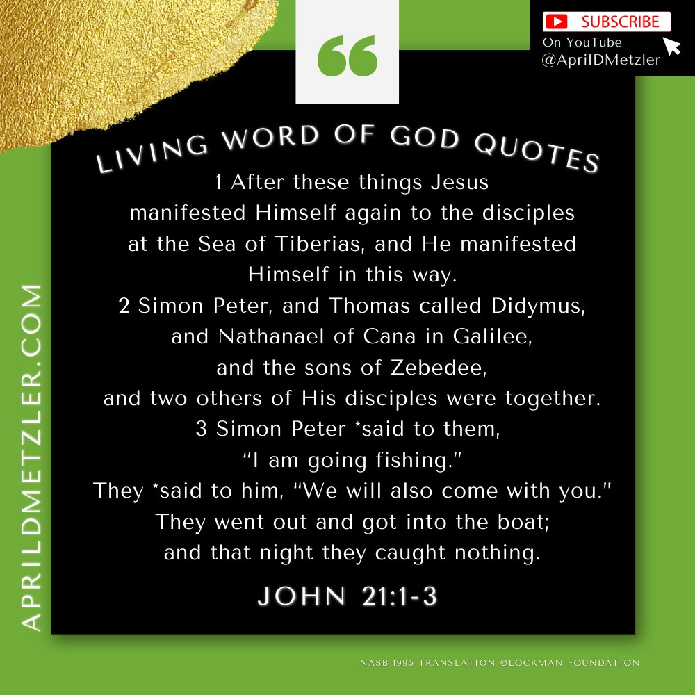 AprilDMetzler's tweet photo. After these things Jesus manifested Himself again to the ...
#GodsWord #LivingWordofGod #Scripture #Quote #John21 #Biblestudy #votd #aprildmetzler_votd #aprildmetzler https://t.co/GH2COt8mkd
