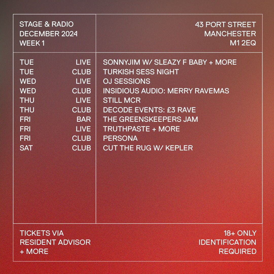 December Week 1: Let the festivities begin&gt;&gt;

Tickets via RA, Skiddle + OTD - link in bio.