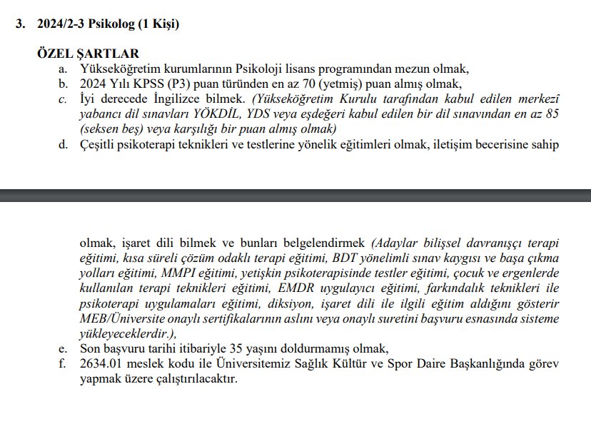 pskhaklarigrb's tweet photo. İzmir Demokrasi Üniversitesi'nin psikolog alım ilanında özel şartlar kısmı adeta bir kişiye özel hazırlanmış gibi!
👉 İngilizce: YDS/YÖKDİL 85+
👉 Çok sayıda terapi ve test sertifikası
👉 İşaret dili, diksiyon belgesi

Bu kadar spesifik şartlar, liyakati gölgede bırakıyor. Açık ve adil alımlar istiyoruz!
@izmirdemokrasi1 @tbedriye1 @erolozvar @YuksekogretimK
@TPDBilgi