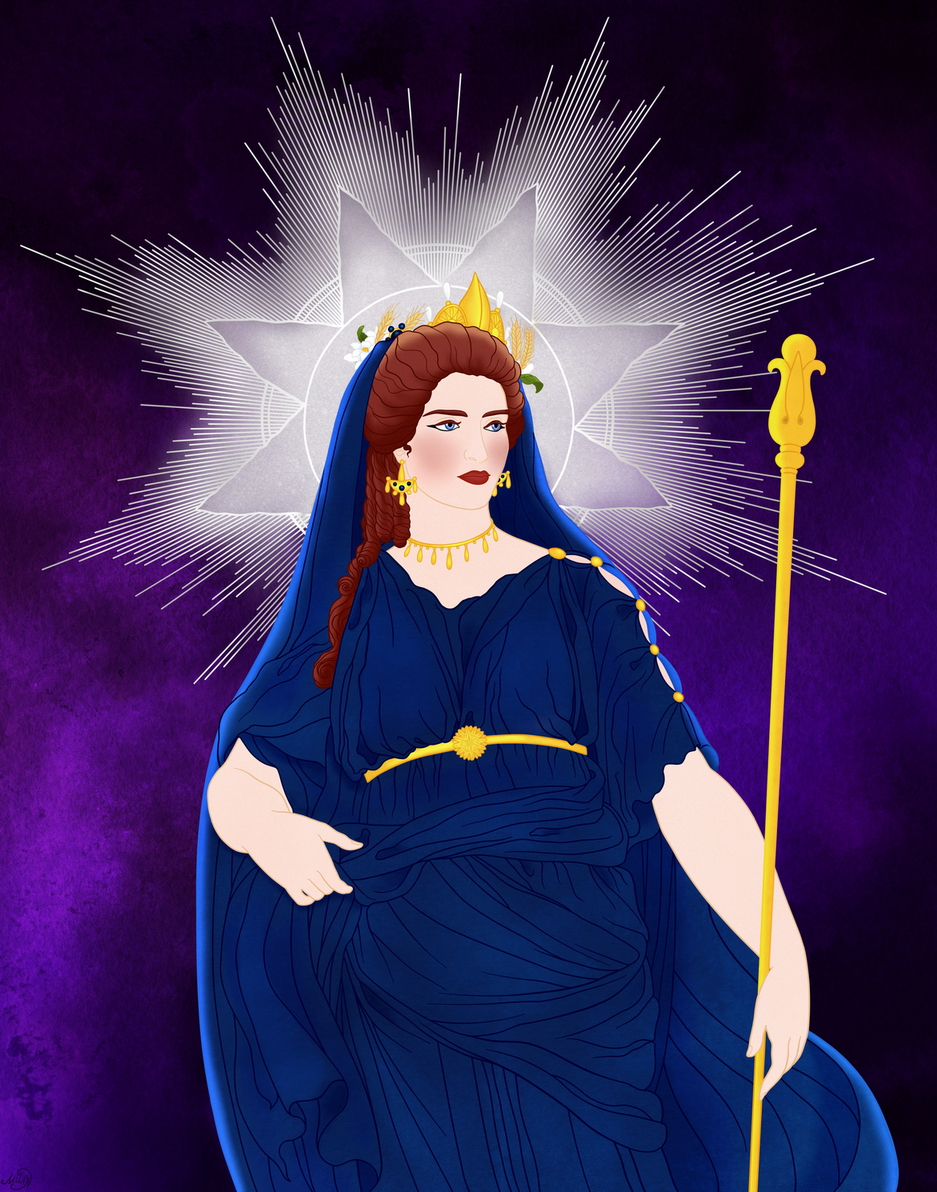 AMilankovacevic's tweet photo. Demeter, Greek goddess of agriculture, harvest, fertility, sacred law and the  cycle of life and death. The central figure of the Eleusinian mysteries,  which promised its initiates the path to a blessed afterlife in the  realm of Elysium.

#illustration #greekmythology https://t.co/X6P8lXBzly
