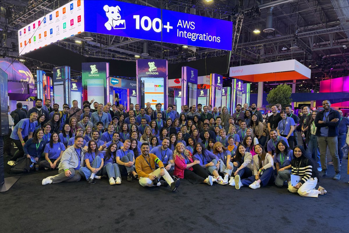 datadoghq's tweet photo. Datadog is at #AWSreInvent! Visit us at booths #832 and #1728 to see our latest innovations. Explore the full lineup here: https://t.co/kMalMz2xmR #reInventWithDatadog https://t.co/tX7M0x73rY