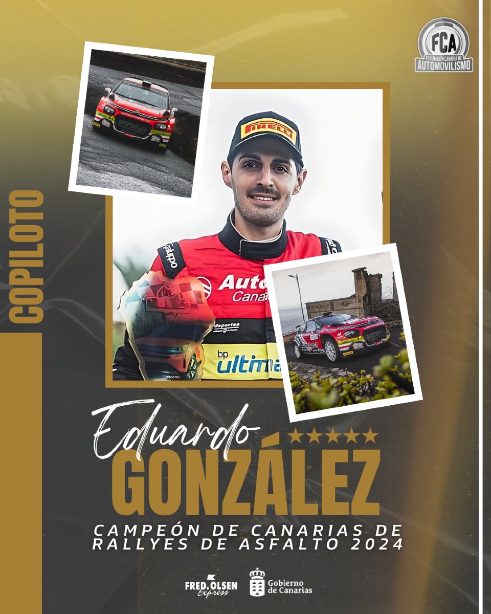 🏆 Eduardo González, copiloto Campeón de Canarias de Rallies de Asfalto 2024 🏁

¡Enhorabuena! 👏

@deportecanario_gobcan 
@fredolsenexpress

#CampeonesFCA #Temporada2024 #Rallyes #Automovilismo #DeporteCanario