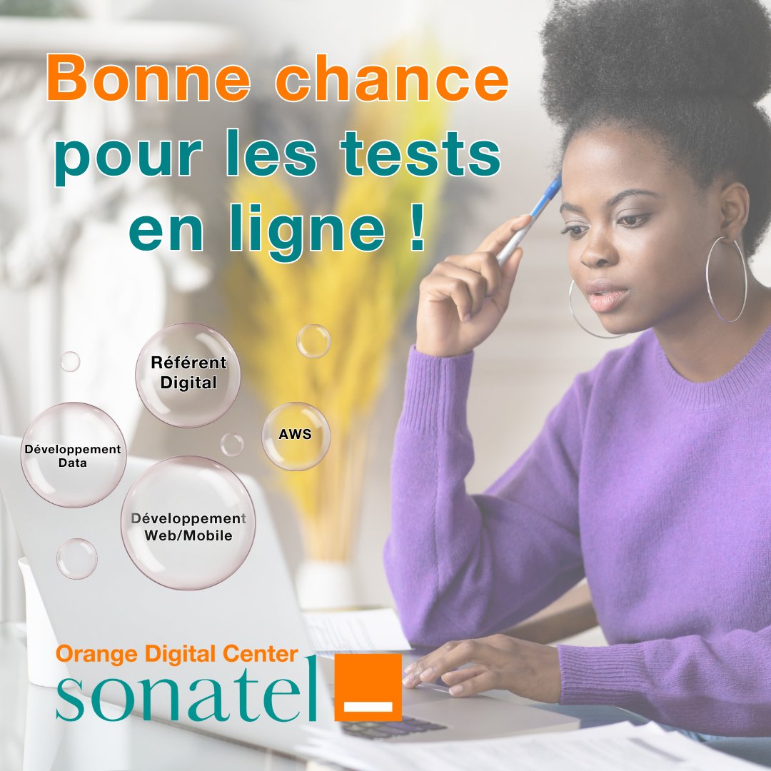Bonne chance à tous les candidats aux tests en ligne de l'école du Code Sonatel Academy !
À vous de montrer que le futur du code est entre vos mains ! 
On croit en vous, faites chauffer les claviers ! 🔥💻

#OrangeDigitalCenter
#AmalNjariñAskanwi