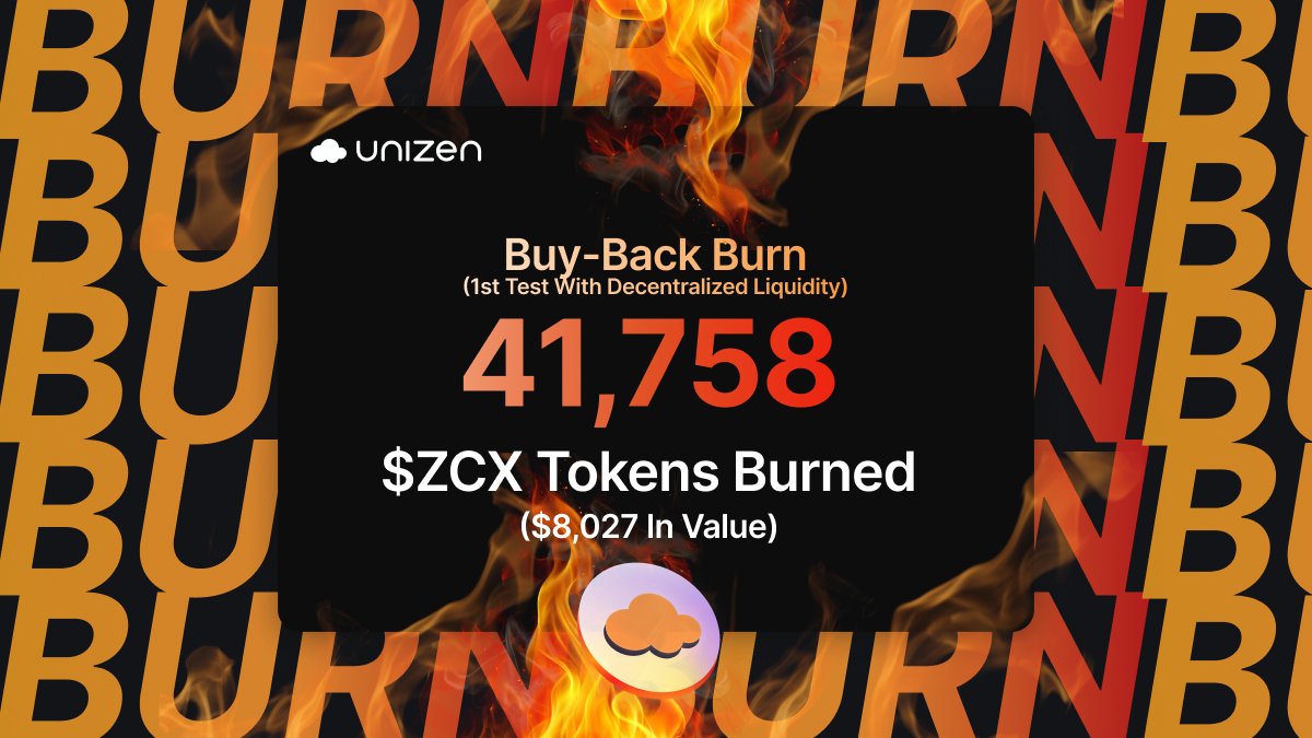 unizen_io's tweet image. 🔥 Breaking New Ground with $ZCX! 🔥

The second Buy-Back Burn is complete! This time, we’ve eliminated 41,758 $ZCX (worth $8,027) from circulation – another step toward a more deflationary future.

Why does this matter? It’s not just a burn – it’s a milestone. Our first…