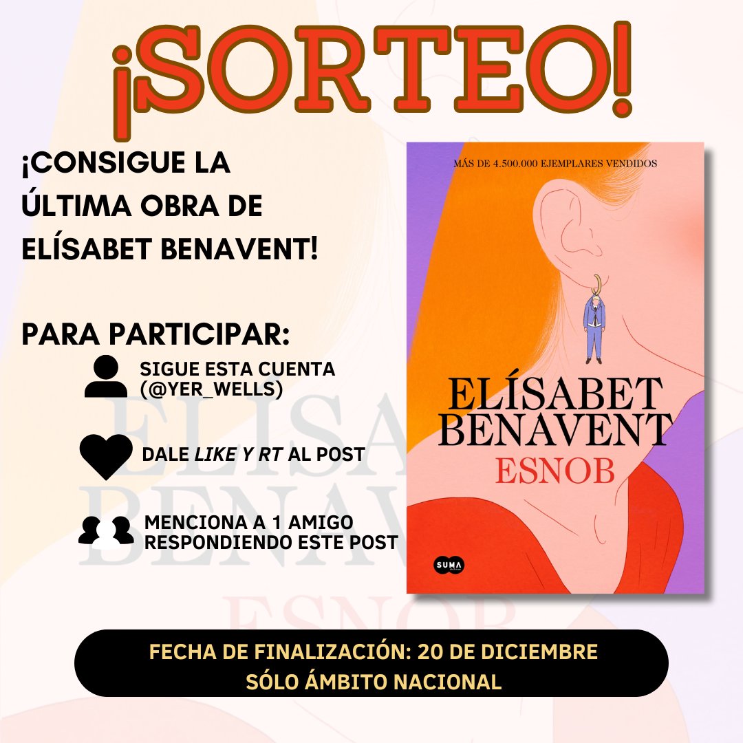 ¡Nuevo sorteo! 📚 #SorteoLiterario

¡Llévate la obra más reciente de <a href="/Betacoqueta/">Beta Coqueta</a>, #Esnob!

Publicada por <a href="/sumadeletras/">SUMA DE LETRAS</a> 

¡Sigue las instrucciones de la imagen! ¡Suerte! 🤞