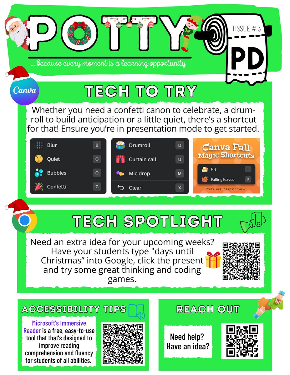 daydreamer491's tweet image. My latest 🧻of Potty PD, with a festive twist. As always, made on Canva. Shoutout to @dailystem for sharing the cool Google search tip. #canva #ycis #edtechlearning #ProfessionalDevelopment #canvaforeducation