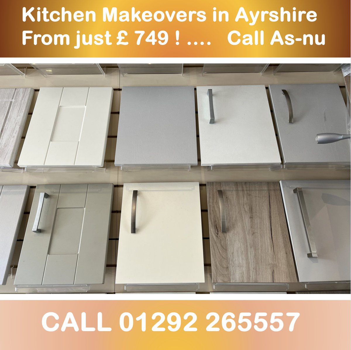 Kitchen Makeovers From £ 749. Call 01292 265557. #kitchendoors #cupboarddoors #cabinetdoors #kitchenfacelift