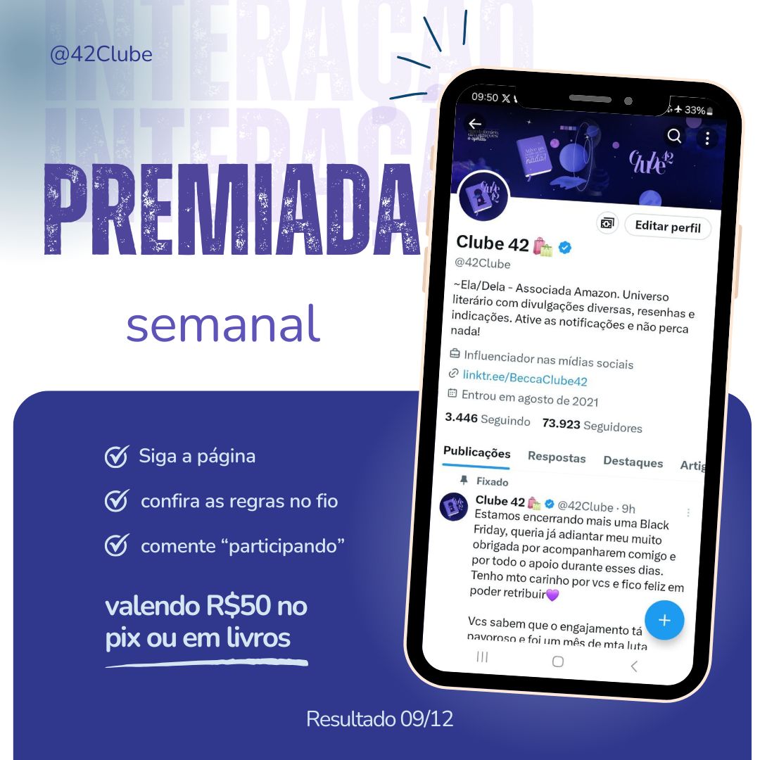 42Clube's tweet image. ⚜️ Interação Premiada Semanal

🏆 R$50 em livros ou pix

📌 Regras:
- Seguir a página @42Clube 
- Dar RT aqui
- Comentar que está participando  

🗓️ Período: 03/12 até domingo 08/12 às 23h59