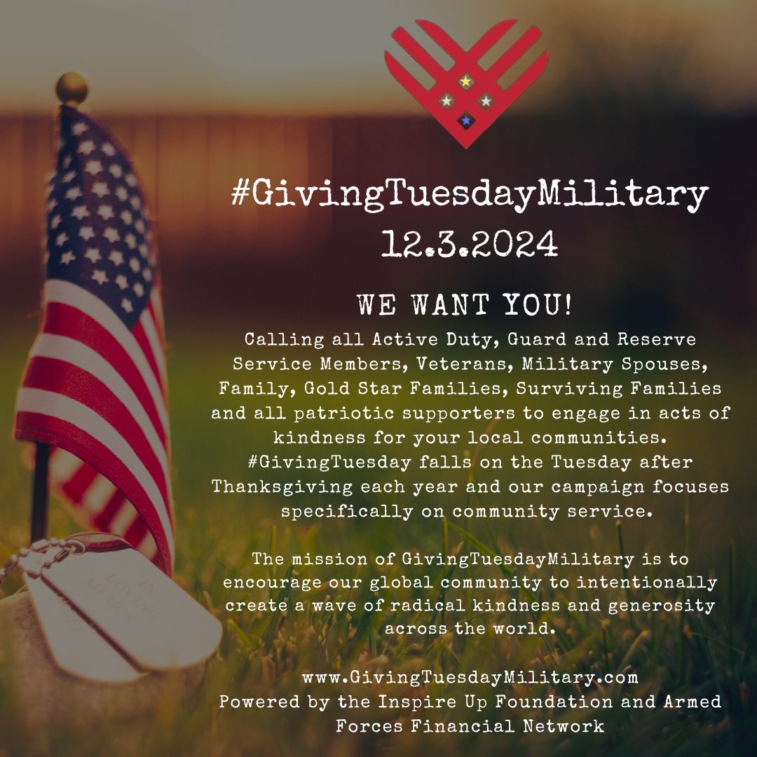 Here we go, six years of kindness kicking off today with GIVINGTUESDAYMILITARY edition! 

Ideas: give blood, pay it backwards, support your local shelters and write kind notes to strangers 

Whatever you do, let it be kind. 

#GivingTuesday #givingtuesdaymilitary
