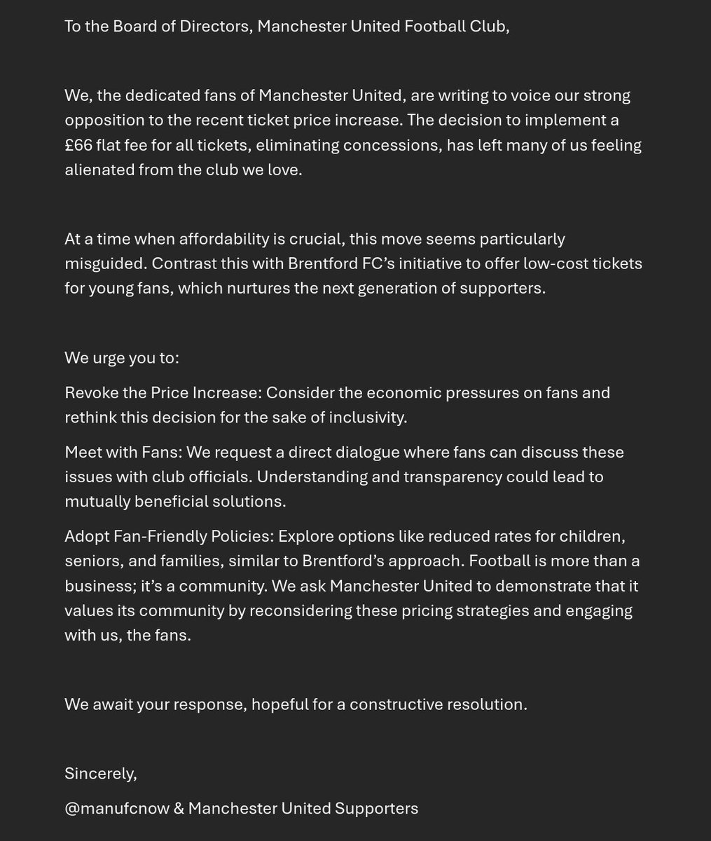 ✉️ AN OPEN LETTER TO INEOS from the fans about the recent ticket price increase and the lack of communication with fans. 

♻️RETWEET MASSIVELY to support this cause!👈