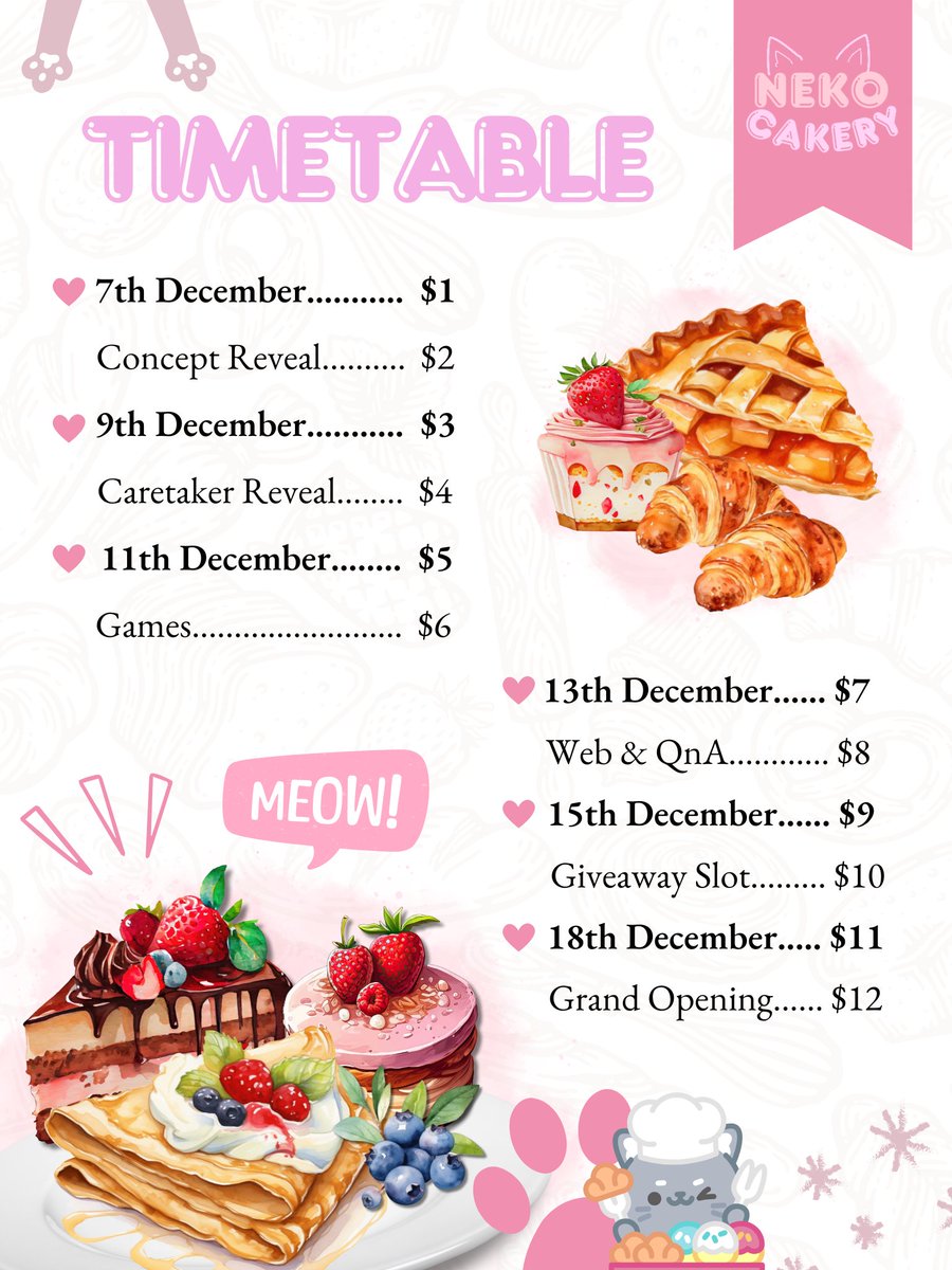 ⠀
Pssstt, the long awaited schedule has arrived! 🐾 Mark your calendar for the latest updates about us and upcoming 𝙥𝙪𝙧𝙧𝙛𝙚𝙘𝙩 𝙖𝙜𝙚𝙣𝙙𝙖 before the day of our grand opening. ദ്ദി（• ˕ •マ.ᐟ
⠀