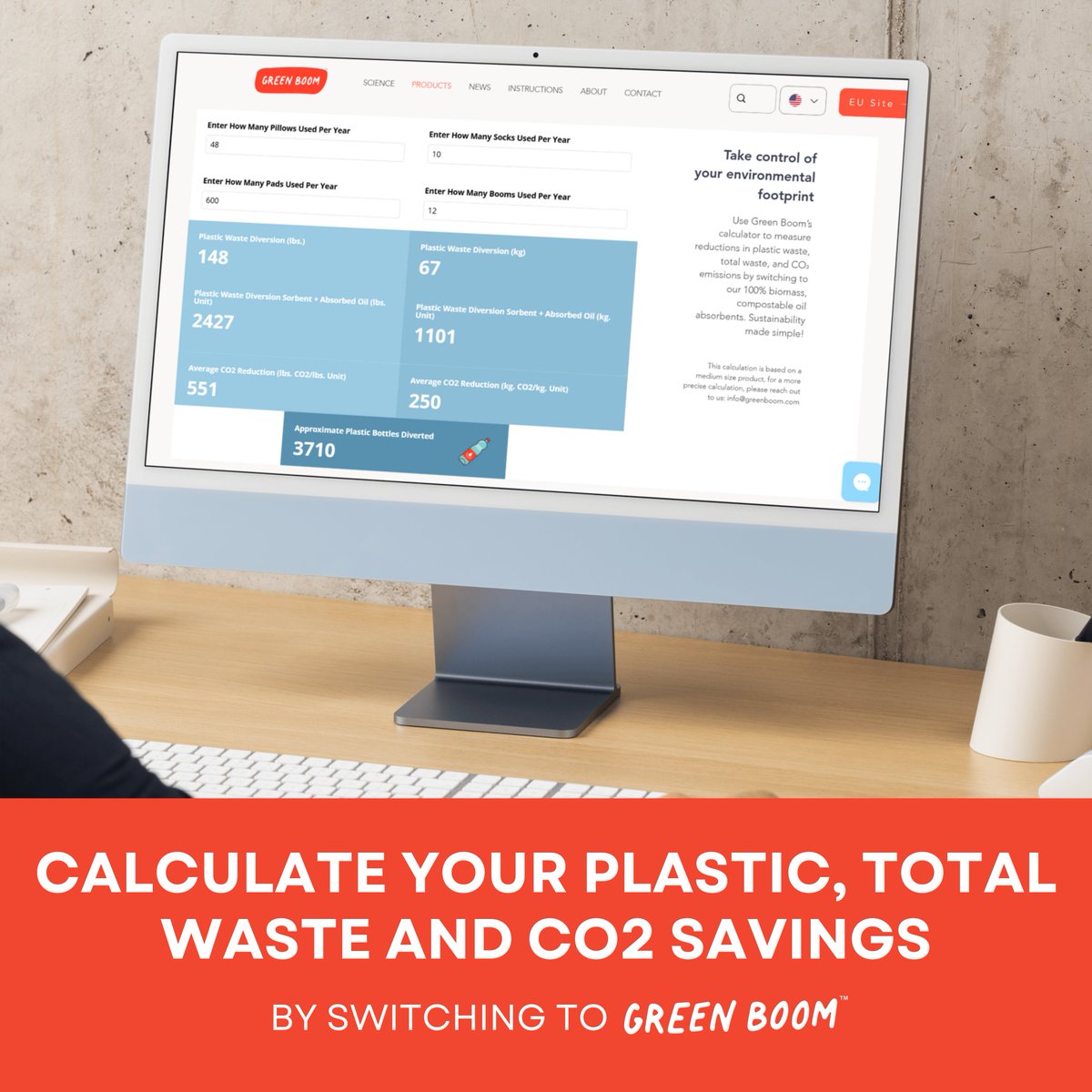 Meet Your EHS Goals with Green Boom’s Environmental Savings Calculator!

Discover how switching to our 100% biomass, compostable oil absorbents can help you reduce:
✅ Plastic waste
✅ Total waste
✅ CO₂ emissions

Try it out! 
greenboom.com/calculator