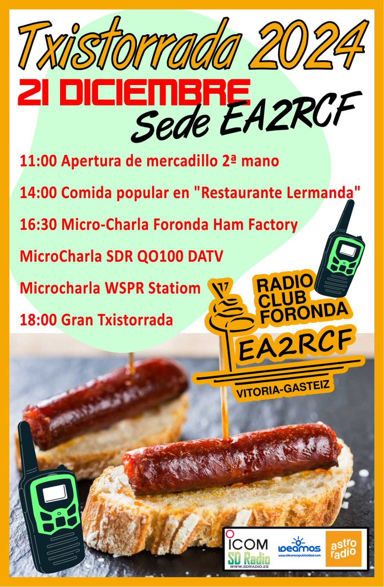 Txistorrada Radioclub Foronda <a href="/EA2RCF/">Radio Club Foronda</a> el 21 de diciembre para todos los @radioaficionados . ¡ No te la pierdas ! #somosforonda