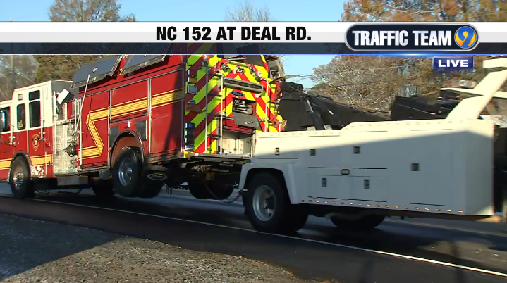 TrafficTeam9's tweet photo. UPDATE: The crash involving another Iredell Fire truck that crashed on NC 152 at Deal Rd. just cleared in #ChinaGrove #RowanCo. No injuries reported. #clt #cltraffic #clttraffic https://t.co/3deNrNK0pT