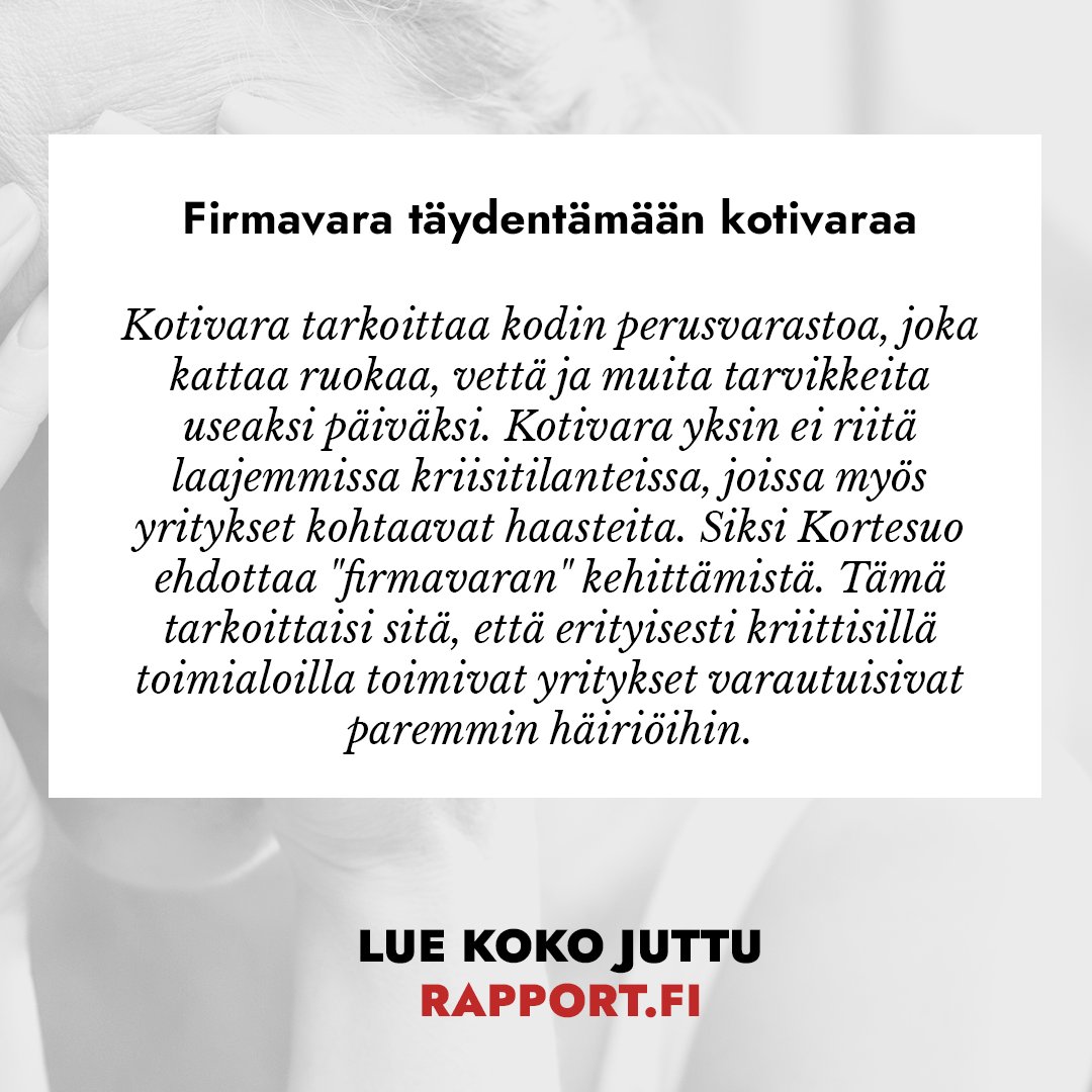 RapportFI's tweet photo. Viestintähuippu Katleena Kortesuo vertaili Suomen 🇫🇮  ja Ruotsin 🇸🇪 varautumisohjeita — kumpi voittaa?

Tiedustelun tiistaikirjeessä (5,90 € / kk) pohditaan tällä viikolla varautumista poikkeustilanteisiin. Kotivara on jotenkuten kunnossa, mutta firmavara ei. Entä mistä tietäisimme ihmisten osaamisen, jos Suomeen tulisi poikkeusolot?

https://t.co/cIy7swKB28