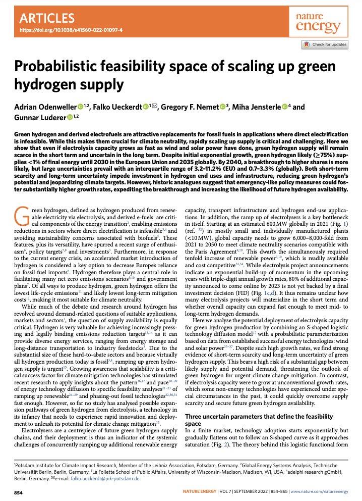 I keep hearing people say that we could scale green hydrogen so that it could replace fossil gas used for heating buildings. 

My take: this is highly unrealistic. 

Let's look at the numbers in more detail in this 🧵