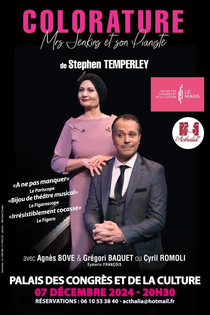 Rendez-vous au PCC du Mans avec un spectacle hors du commun "COLORATURE" la fabuleuse histoire de Florence Foster Jenkins. Cette soprano qui chantait faux mais qui remplissait les salles comme le Carnegie Hall. Un coup de cœur du Festival d'Avignon.
Réservations : 02 43 43 59 52