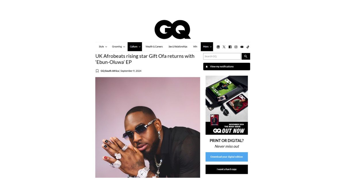 "Brings a vibrant sound" - <a href="/GQdotcoza/">GQ South Africa</a> on <a href="/officialGiftOFA/">☆𝔾𝕚𝕗𝕥 𝕆𝔽 𝔸𝕗𝕣𝕚𝕔𝕒☆ (𝕆𝔽𝔸) 💚🦅</a> (September 2024)

➡️ gq.co.za/culture/entert…

#WPGMPR #MusicPR #MediaRelations #NewMusic