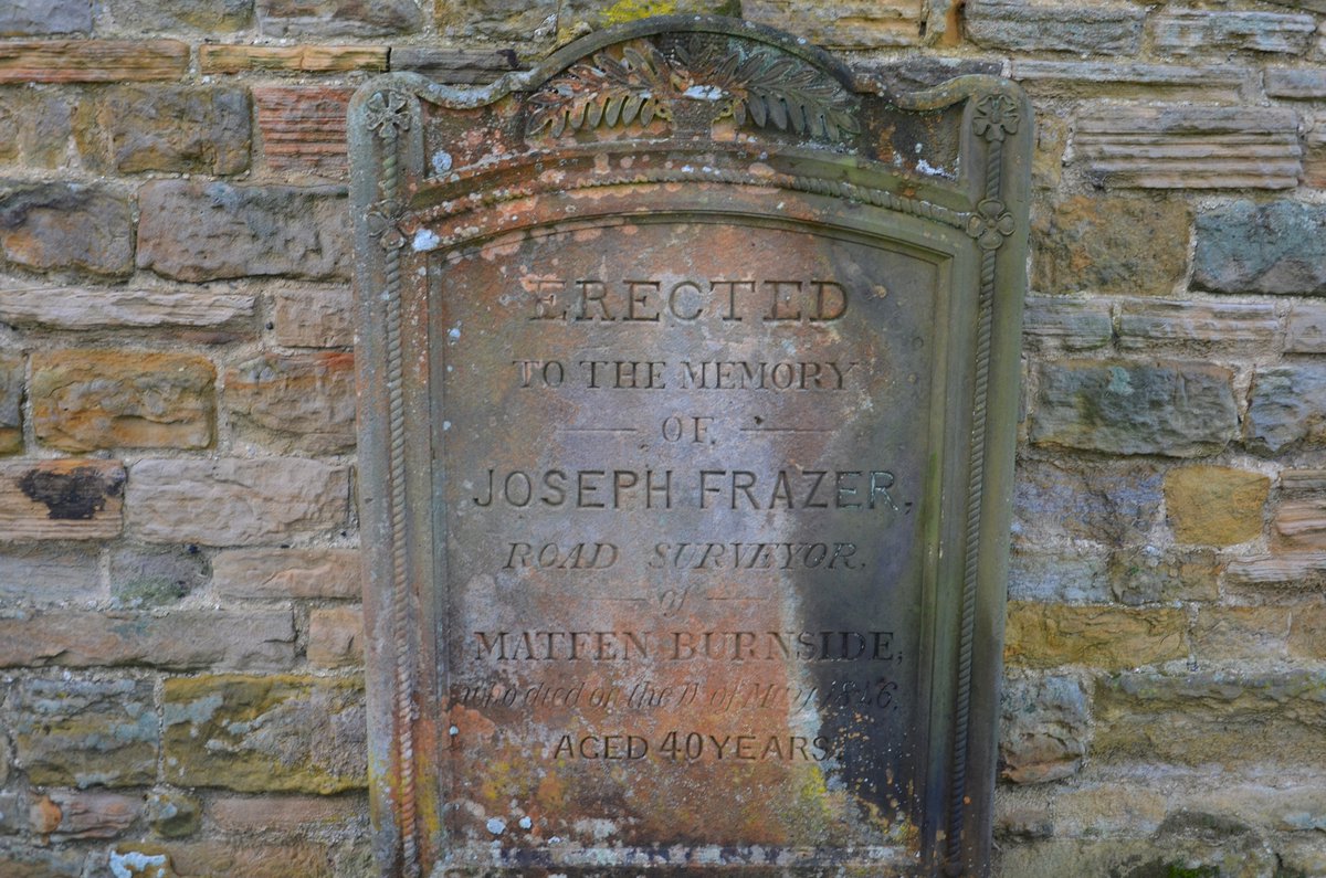 TyneSnapper's tweet photo. #Matfen #Northumberland The headstone of Joseph Frazer, Road Surveyor of Matfen Burnside in Holy Trinity Churchyard Matfen Northumberland, photographed 3rd December 2017.
Born in Alnwick 1805 he died aged 40 at Whittingham Northumberland on 11th May 1846. https://t.co/YZwDlZAx16