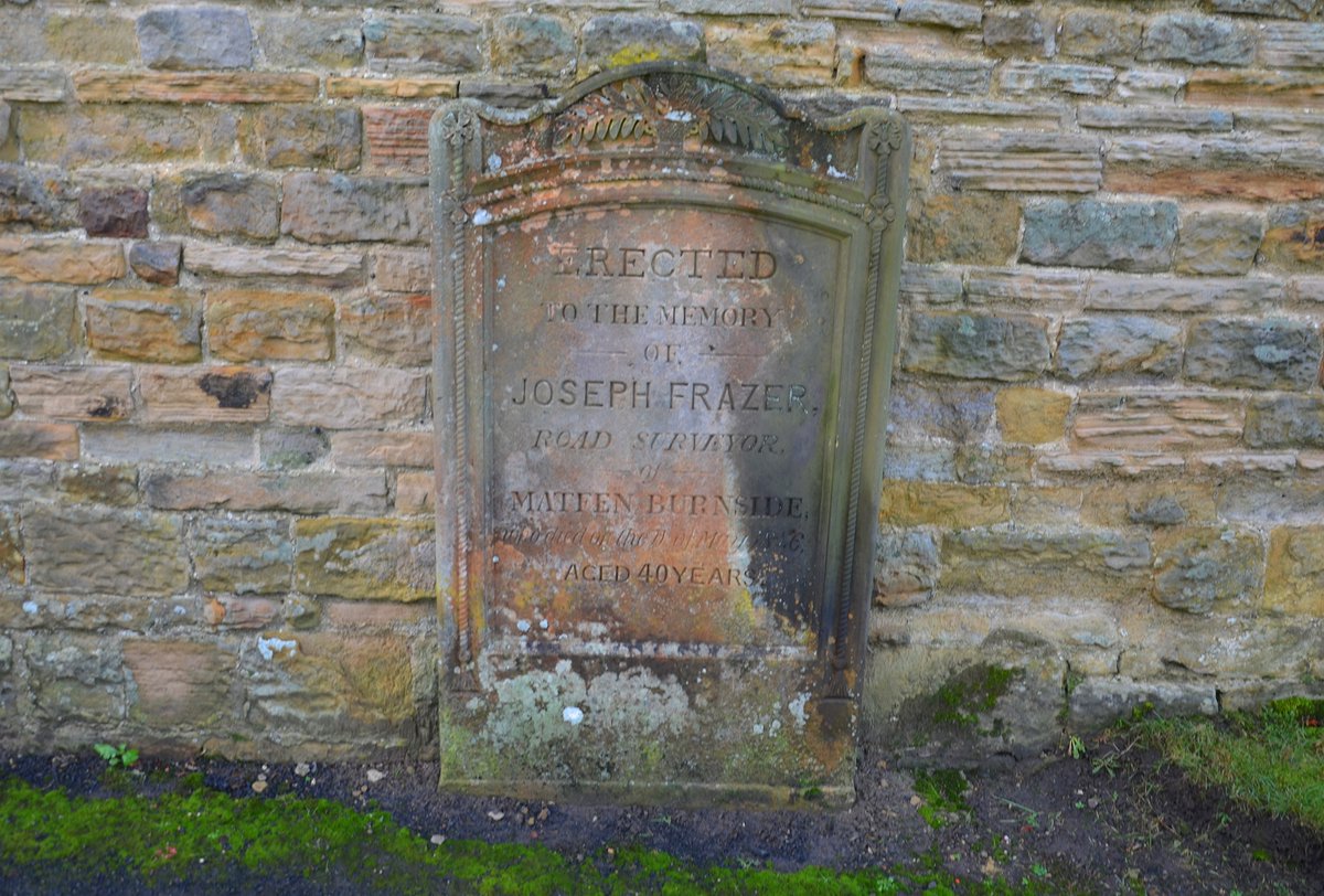TyneSnapper's tweet photo. #Matfen #Northumberland The headstone of Joseph Frazer, Road Surveyor of Matfen Burnside in Holy Trinity Churchyard Matfen Northumberland, photographed 3rd December 2017.
Born in Alnwick 1805 he died aged 40 at Whittingham Northumberland on 11th May 1846. https://t.co/YZwDlZAx16