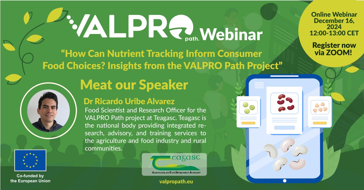 🌟 Join VALPRO Path Webinar #4: "How Can Nutrient Tracking Inform Consumer Food Choices? Insights from the VALPRO Path Project" 🌟

🗓 Dec 16, 2024 | ⏰12:00-13:00 CET | 💻Zoom

🔗 Register: us06web.zoom.us/webinar/regist…

#webinar #HorizonEurope #PlantProteins #VALPROPath