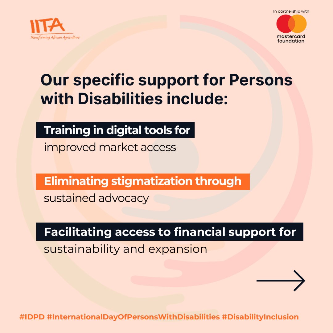 IITAYOUTHAGRIP's tweet photo. Today, on #IDPD 2024, we celebrate #PersonsWithDisabilities in #agribusiness, whose resilience inspires us.
At #IYouth, we champion #Inclusion through #financialaccess, advocacy, and #digitaltools.
#DisabilityInclusion #InclusiveAgribusiness #InclusionForImpact
@MastercardFdn https://t.co/w9nSe91vph