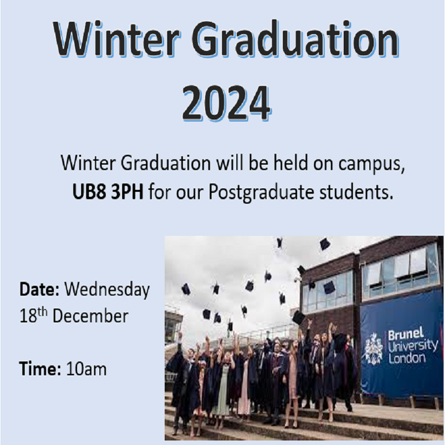 BrunelCompSci's tweet image. Join us for the Postgraduate Winter Graduation ceremony, on campus on Wednesday 18th December at 10am. Celebrate your fantastic achievements with friends, family and staff 🎉👏
Book your tickets here: students.brunel.ac.uk/study/your-win…
#graduation #postgraduate