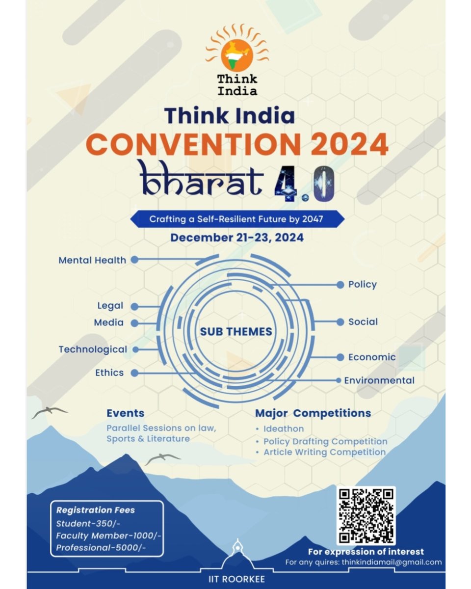 thinkindiaorg's tweet photo. REGISTRATION OPEN FOR THINK INDIA CONVENTION 2024  

We are thrilled to announce the registrations for the Think India Convention 2024, set to take place from December 21-23, 2024, at IIT Roorkee. https://t.co/qyAxeS4bhO