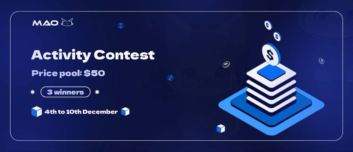 MAOnSOLANA's tweet photo. Get ready for round two of $Mao Activity contest🚀

Prize pool 🏆:$50
3 winners 🎉
Starting 4th to 10th of December.

Hop on our TG to participate in the contest :https://t.co/8fMJxgxmXS

#Invitecontest #Giveaway #Solana https://t.co/ZcHXXQHK6B