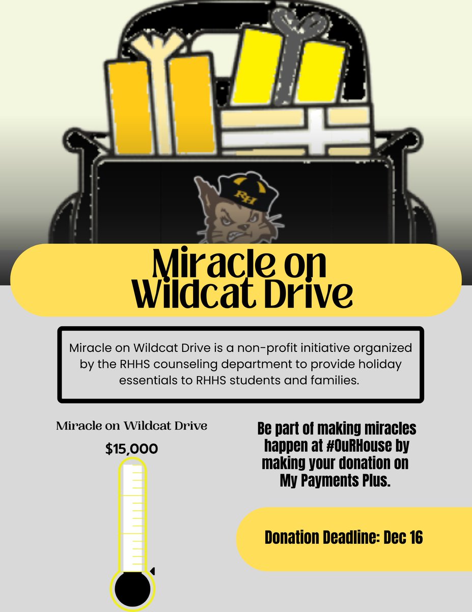 REMINDER! We will be driving the Wildcat truck in the Christmas Parade Saturday morning! Please bring your new, unwrapped children's toys to donate to Miracle on Wildcat. #OuRHouse