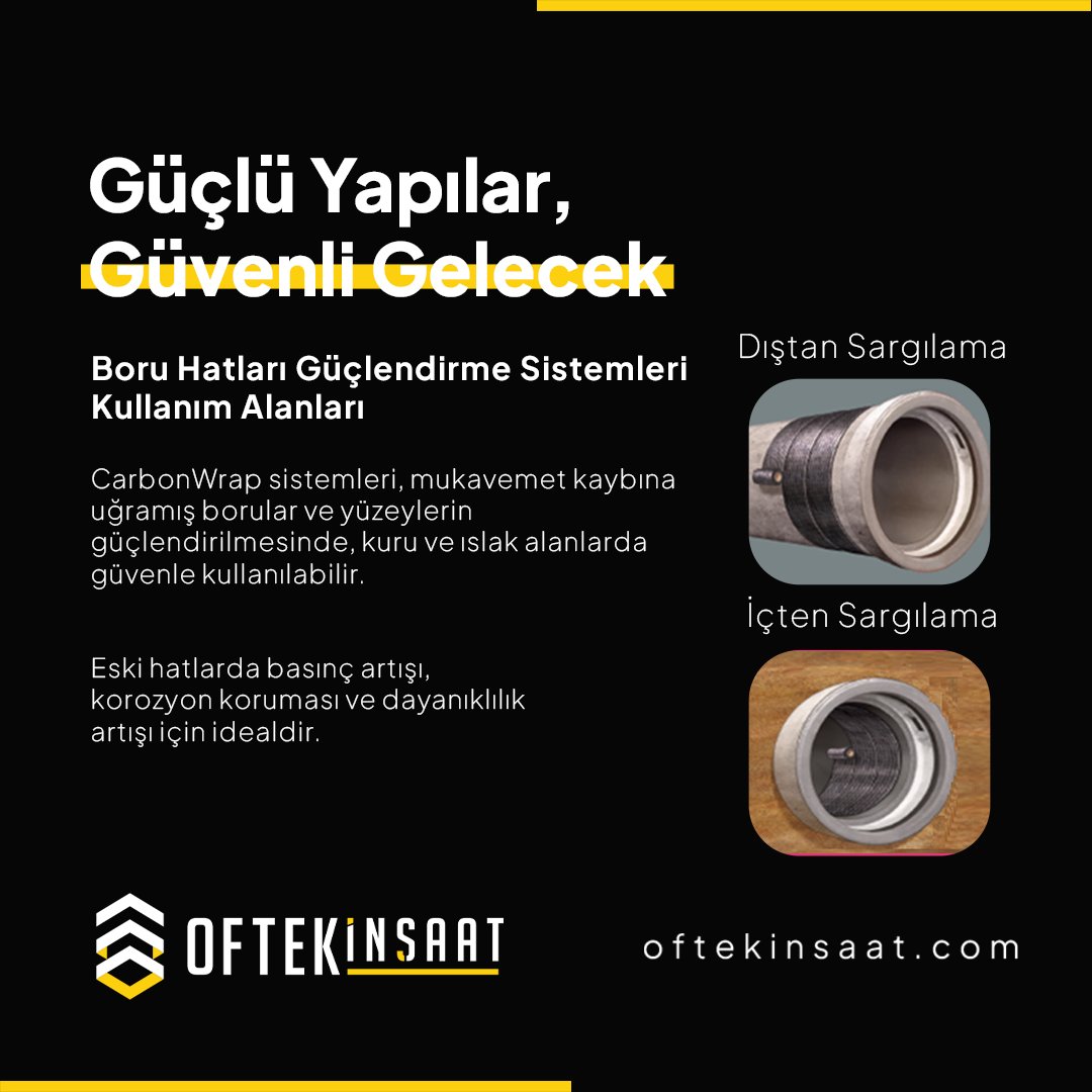 OftekInsaat's tweet photo. Güçlü Yapılar, Güvenli Gelecek

Oftek İnşaat olarak, CarbonWrap sistemleriyle boru hatlarında korozyon kaynaklı kesit kayıplarını gideriyor, mukavemeti artırarak güvenli çözümler sunuyoruz. https://t.co/fxdX5IpK4z