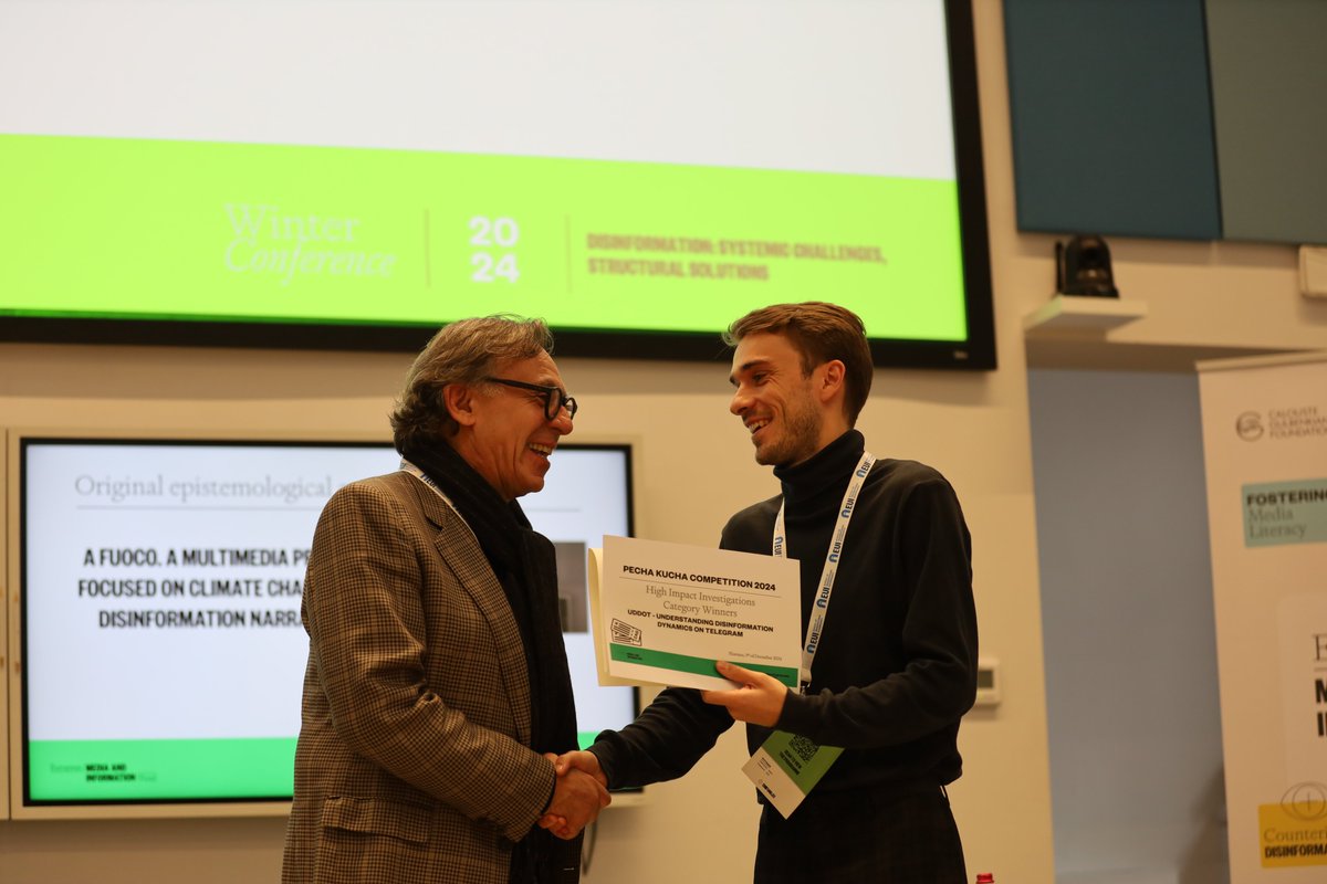 EMIF_Fund's tweet photo. 🥳 Congrats to the Grantee Flash-talks Competition winners:
🔍 UDDOT - @maldita 
🤖 EMILE - @UNI_FIRENZE 
💻 FRAME - @LesSurligneurs 
🔥 A Fuoco - @FactaNews 

16 grantees pitched their projects in 3 mins each &amp; the audience voted for the winners to participate in @Voices_Fest. https://t.co/DNIzq70zib