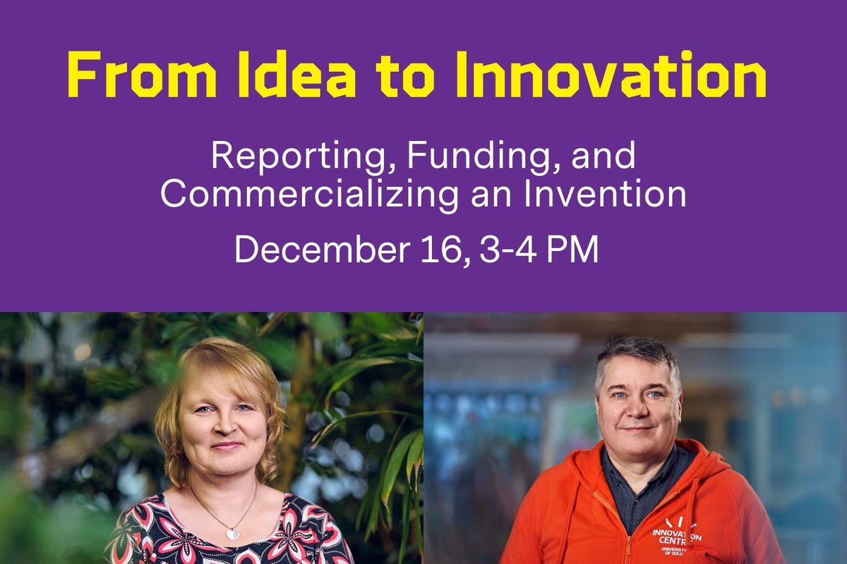 Did you know that you can receive rewards for your inventions, and get funding for the implementation of your #idea from the university? Join our webinar and learn how to identify and report an #invention!

🗓️16.12. from 3-4 PM
📍Join here: bit.ly/IW16Dec2024
💬In English