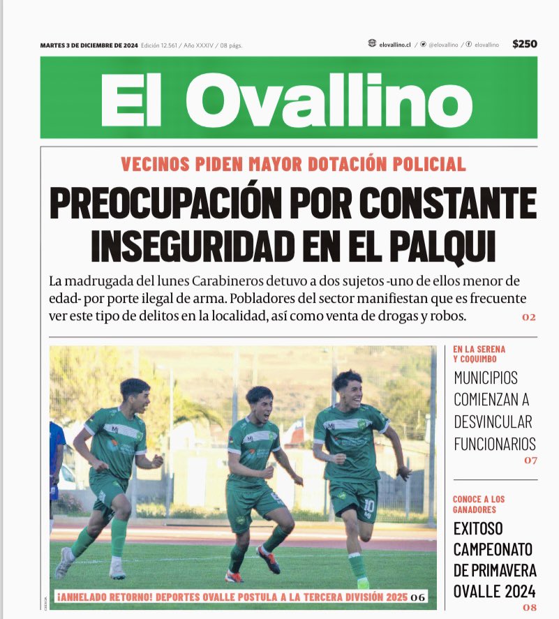 CDOVALLEOFICIAL's tweet photo. 📰 El Diario El Ovallino destaca este martes la postulación de Deportes Ovalle a la Tercera B a partir de 2025.

 ¡Vamos CDO! ⚽️🇳🇬 https://t.co/tCEjJdxbjt