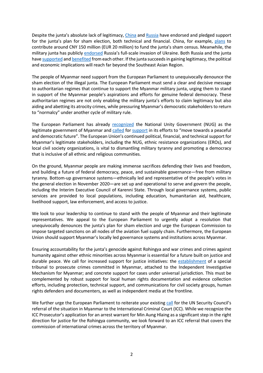 PVamplify's tweet photo. 276 Myanmar &amp; Europe groups call on @Europarl_EN to:
📌 Denounce junta’s plan for sham election
📌 Support legitimate democracy efforts &amp; local governance @NUGMyanmar
📌 Pursue justice for atrocities committed

@EP_President @iwiseler @guetta_en @RimaHas
https://t.co/aOXMNhSMY9 https://t.co/aZsJJeVYrU