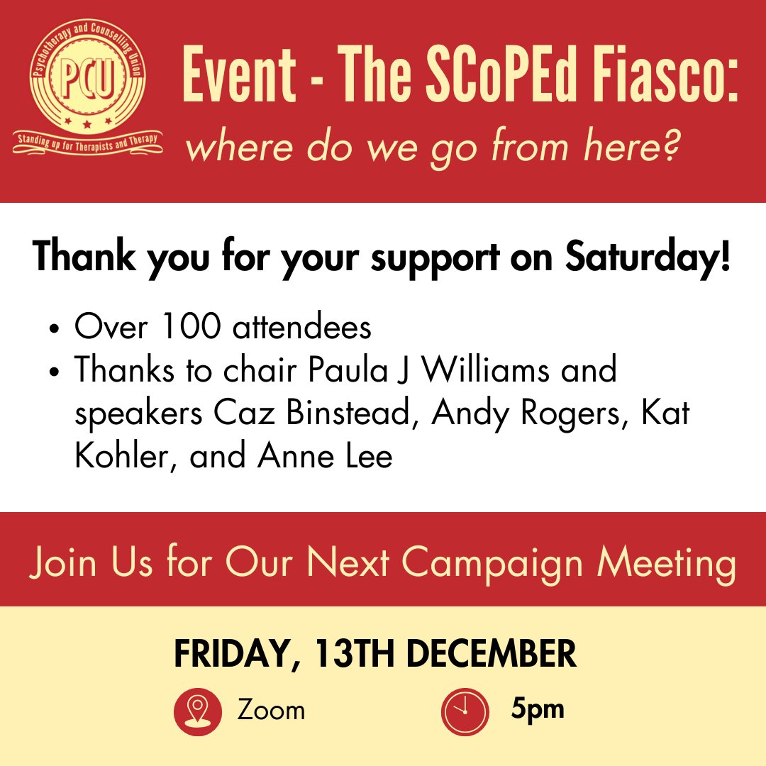 PCUnion (@pcu_union) on Twitter photo Thank you to everyone that came along to our event on Saturday - ’The SCoPEd Fiasco - where do we go from here?’. Over a hundred people came, so it was great to have so much support. Thank you to our chair, <a href="/Sparkledalchemy/">Paula J Williams</a>, and to our speakers; <a href="/cazbinny/">Caz Binstead - “More Connection, More Reflection”</a>, @andycounsellor, Kat Thank you to everyone that came along to our event on Saturday - ’The SCoPEd Fiasco - where do we go from here?’. Over a hundred people came, so it was great to have so much support. Thank you to our chair, <a href="/Sparkledalchemy/">Paula J Williams</a>, and to our speakers; <a href="/cazbinny/">Caz Binstead - “More Connection, More Reflection”</a>, @andycounsellor, Kat
