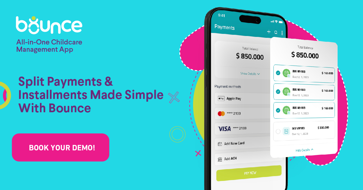 BounceChildCare's tweet image. 💳 #SplitPayments &amp;amp; #Installments Made Simple. #BounceChildcareApp makes it easy for #parents to manage #tuition with flexible payment options. Offer split payments and installments for stress-free payments!

🔗 Book a demo now hellobounce.com/book-a-demo/

#DaycareSolutions
