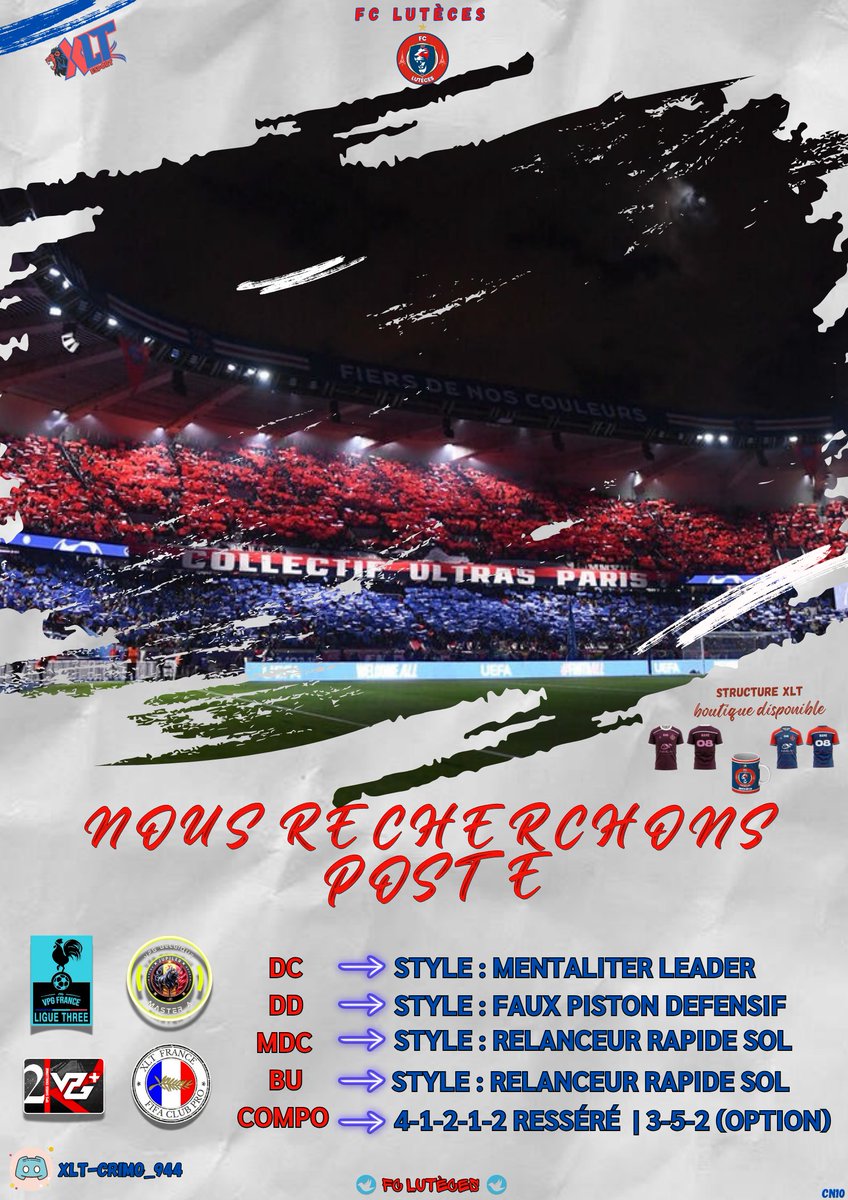📲**Recrutement Ouvert pour le S2 au FC Lutèces !** 📲
- VPG🇧🇪 L2
- VPG🇨🇭L2
- VPG 🇫🇷 L3
- XLT- Cash Prize 🇫🇷

<a href="/MemeZ94/">MemeZ</a> <a href="/XLTFRANCE/">XLT FRANCE</a>
<a href="/xLTCrimo944/">CN10</a>
<a href="/VPGFrance_/">VPG France</a>
<a href="/SwissVPG/">VPG Switzerland 🇨🇭</a> 
<a href="/VPGEurope/">Virtual Pro Gaming | Europe</a> 
<a href="/ZitSonJr/">Yassine Zitouni</a>