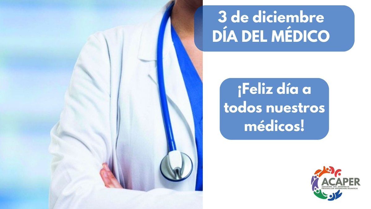 Este día reconocemos el trabajo  que llevan adelante los médicos/as para cuidarnos. Hoy se toman decisiones compartidas.
Desde ACAPER, saludamos a todos los profesionales en su día.
¡Feliz día del Médico!
#diadelmedico #salud #hagamosvisibleloinvisible #somosacaper
