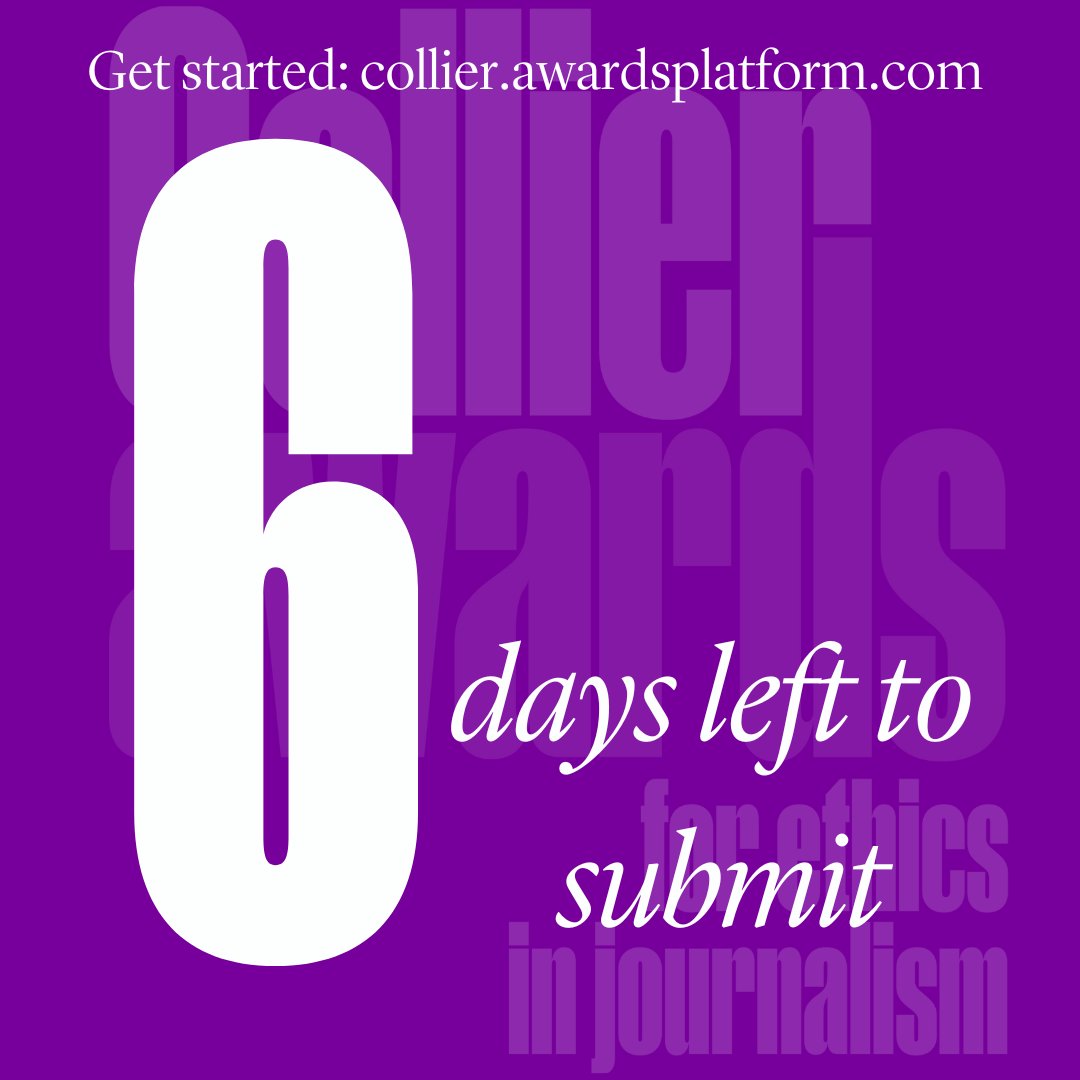 We care not only about WHAT you published, but HOW you got there: the difficult decisions, considerations, and questions you navigated to work ethically in the pursuit of great journalism.

6⃣ days left to apply: collier.awardsplatform.com