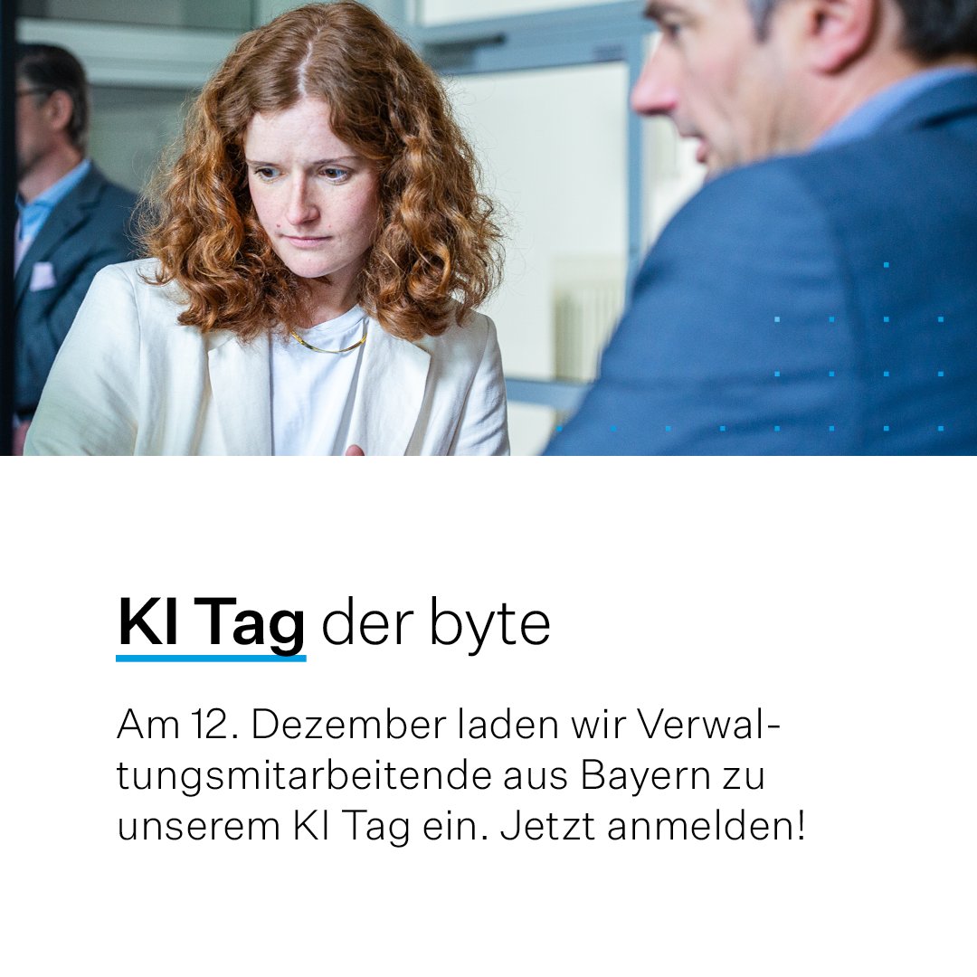 🚀🌐 Jetzt anmelden &amp; Teil der digitalen Transformation Bayerns werden! Unsere Roadshow feiert den Jahresabschluss mit einem KI Tag für Verwaltungsmitarbeitende am 12. Dezember!

Infos: byte.bayern/veranstaltunge…
#KI #AI #bytethesystem #WirDigitalisierenBayern #digitaleVerwaltung