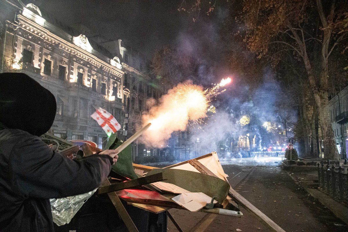 OCMediaorg's tweet photo. Shops and warehouses selling fireworks and other pyrotechnics have reportedly been closed in Tbilisi, following the widespread use of fireworks by protesters in resistance to riot police. 
🔴 Live updates: https://t.co/7C9b5lX9Su…
📸 @mari_nikuradze https://t.co/P8d18j8yQt