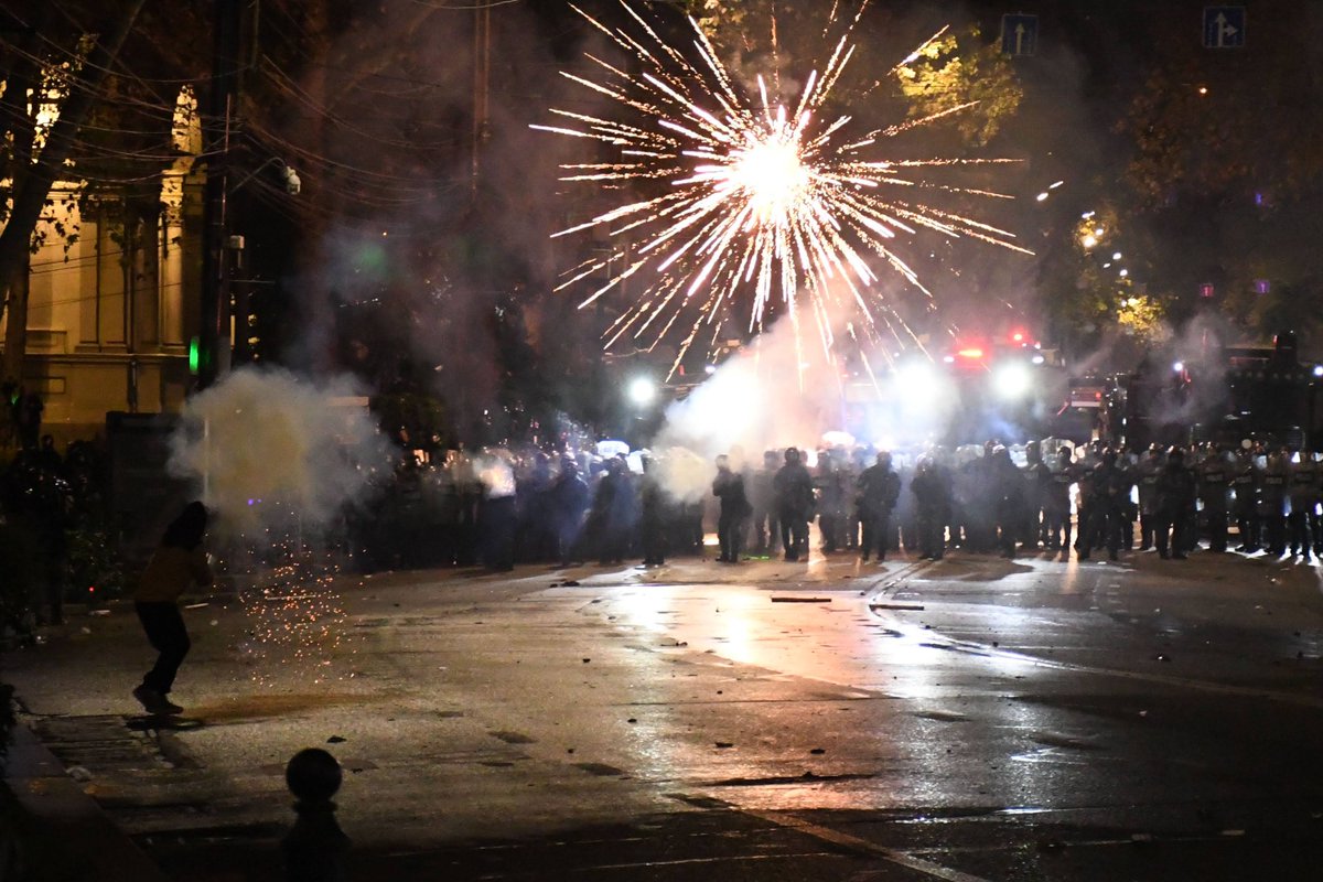 OCMediaorg's tweet photo. Shops and warehouses selling fireworks and other pyrotechnics have reportedly been closed in Tbilisi, following the widespread use of fireworks by protesters in resistance to riot police. 
🔴 Live updates: https://t.co/7C9b5lX9Su…
📸 @mari_nikuradze https://t.co/P8d18j8yQt