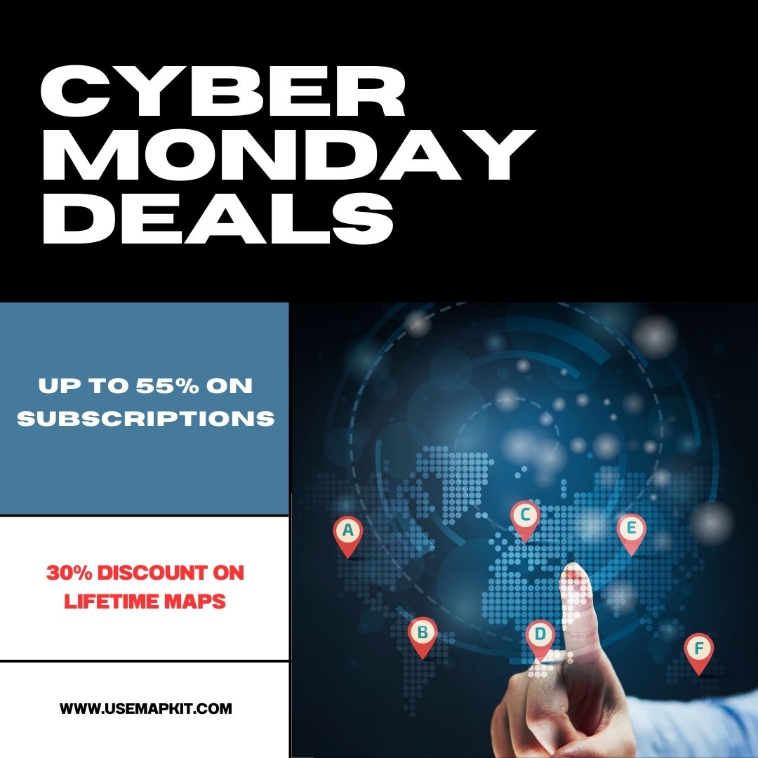 MapKitApp's tweet image. Cyber Monday is Here! 
 Take advantage of these exclusive deals on MapKit:
 Up to 55% OFF Subscriptions
 30% OFF Lifetime Maps 
Don&apos;t miss out on this chance to level up your mapping projects for less!  Visit usemapkit.com to grab your deal NOW. #CyberMonday