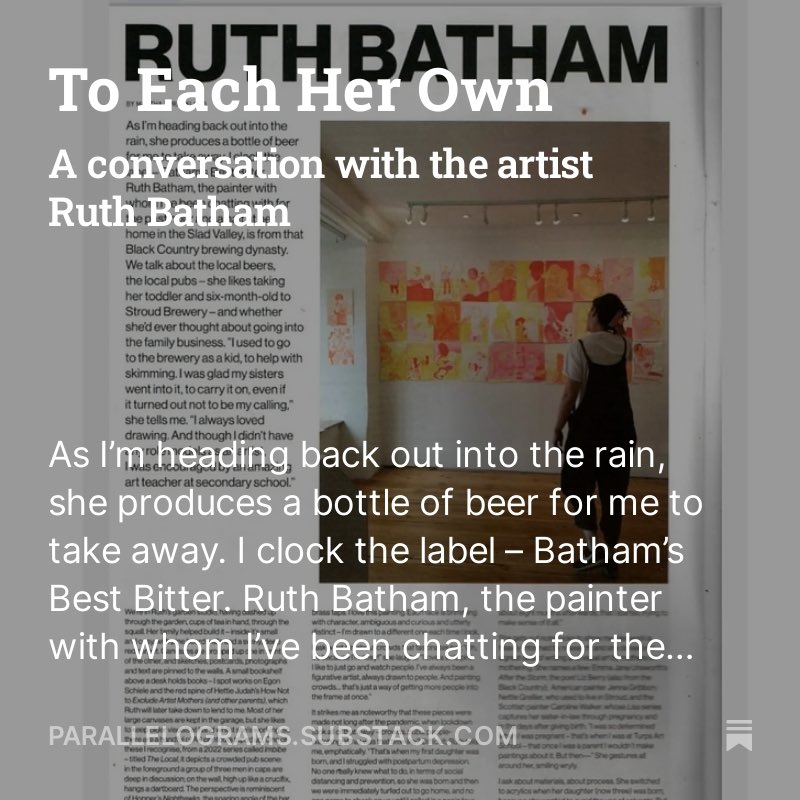 An interview with painter Ruth Batham. 

Link: open.substack.com/pub/parallelog…
