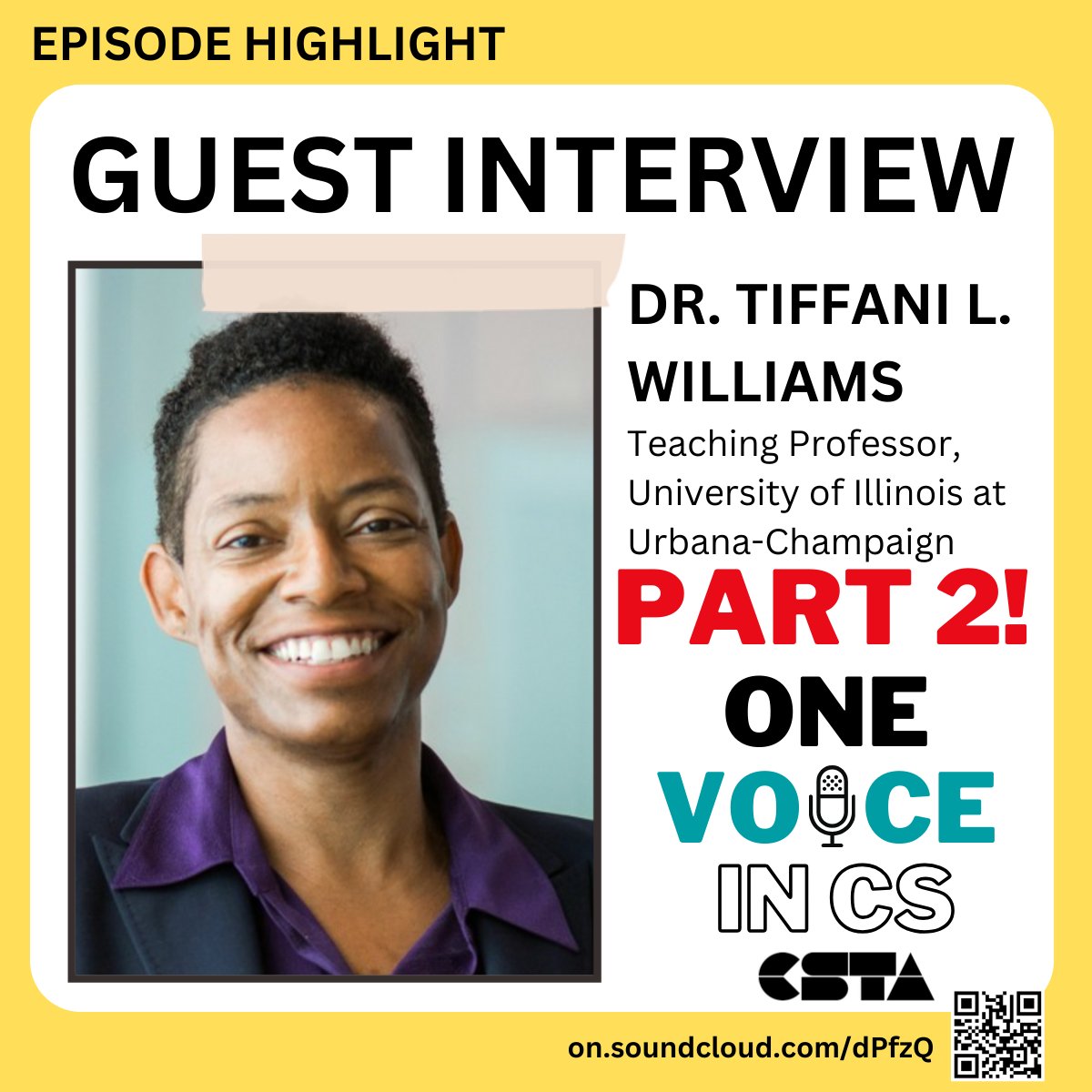 MrsYorkME's tweet image. One Voice in CS is back! The second part of the interview with Dr. Tiffani L Williams is up! SoundCloud: on.soundcloud.com/1TwuzgArZQqqPN… (Now also on Apple podcasts.apple.com/us/podcast/one… and Spotify open.spotify.com/show/3vAbisvZj…!) #onevoiceincs #equityincs #cstaequityfellows #ourvoicesarepower