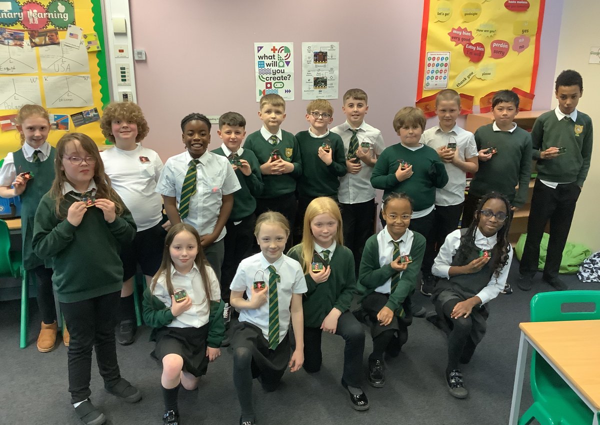 During #ComputingScienceWeekScotland2024, P5 have been using their iPads and MicroBit mini computers to code and create scrolling name badges.