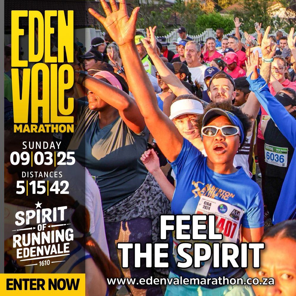EMRace1610's tweet image. Feel the adrenaline, hear the cheers, and be a part of something special on 9 March 2025 at the Edenvale Marathon. 🏅  
Secure your spot, enter online - edenvalemarathon.co.za  

#EdenvaleMarathon2025 #EM25 #FeelTheSpirit