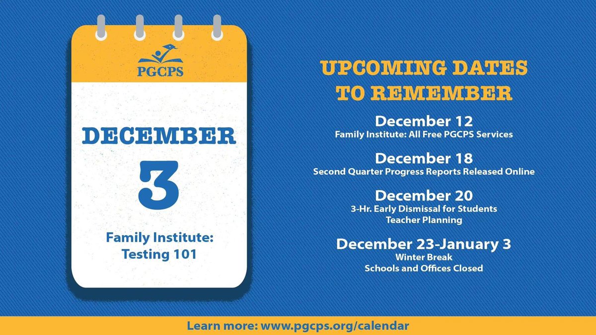 Please take note of these December calendar reminders.